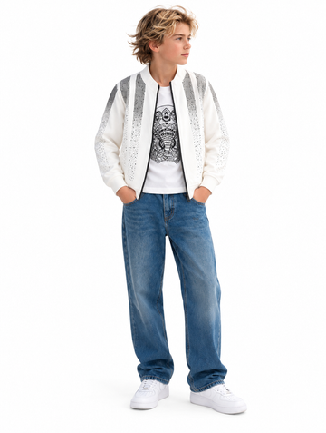 Boys White Embellished Jacket with T-Shirt
