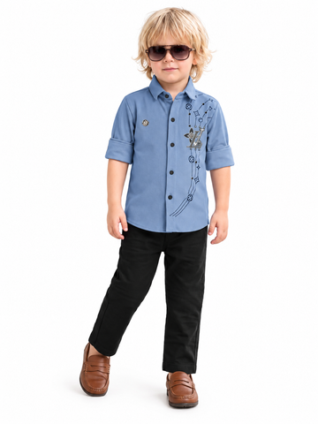 Boys Blue Full Sleeve Shirt and Pants Set