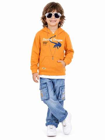 Boys Orange Hooded Sweatshirt and Jeans Set