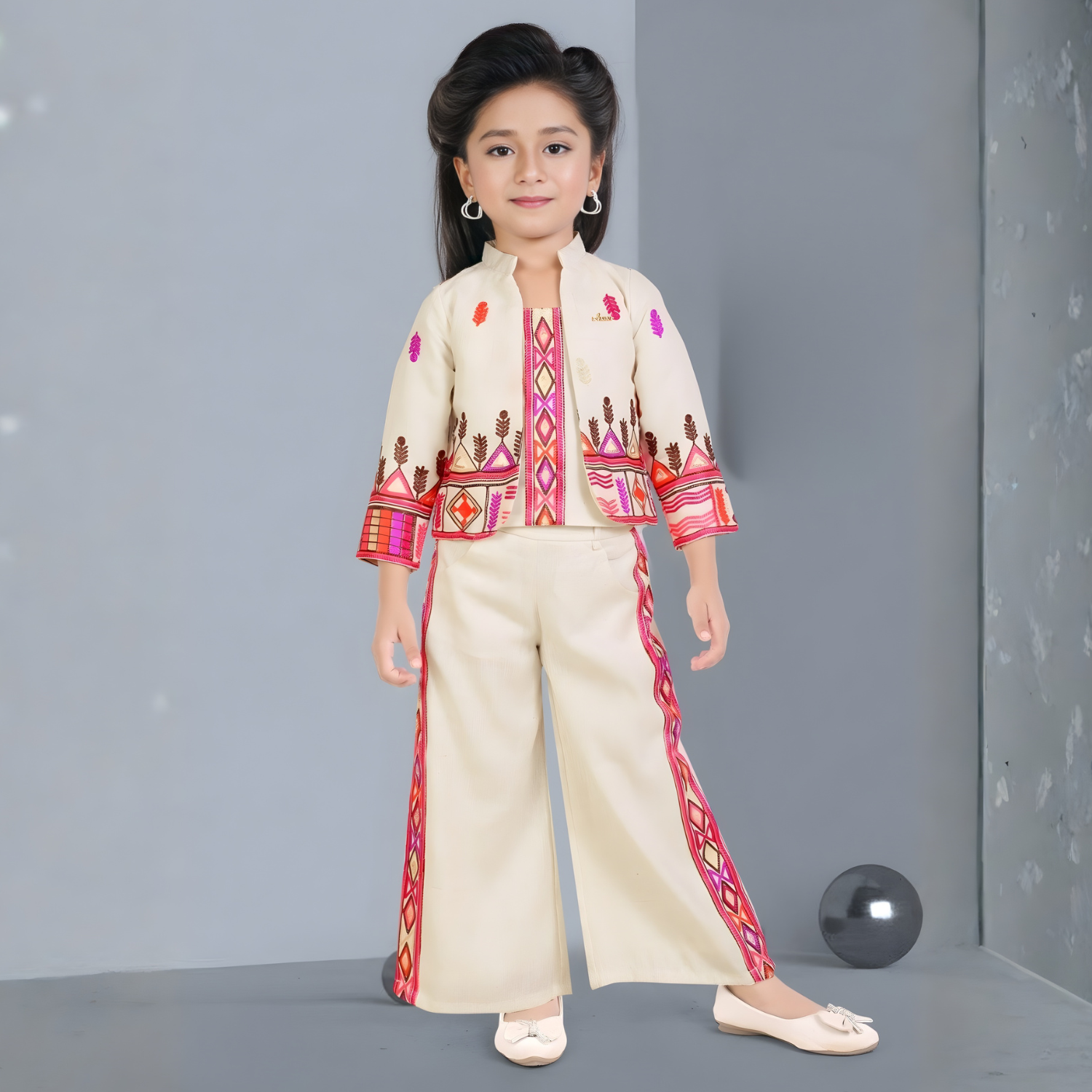 Stylish Plazo Set With Overcoat For Girls