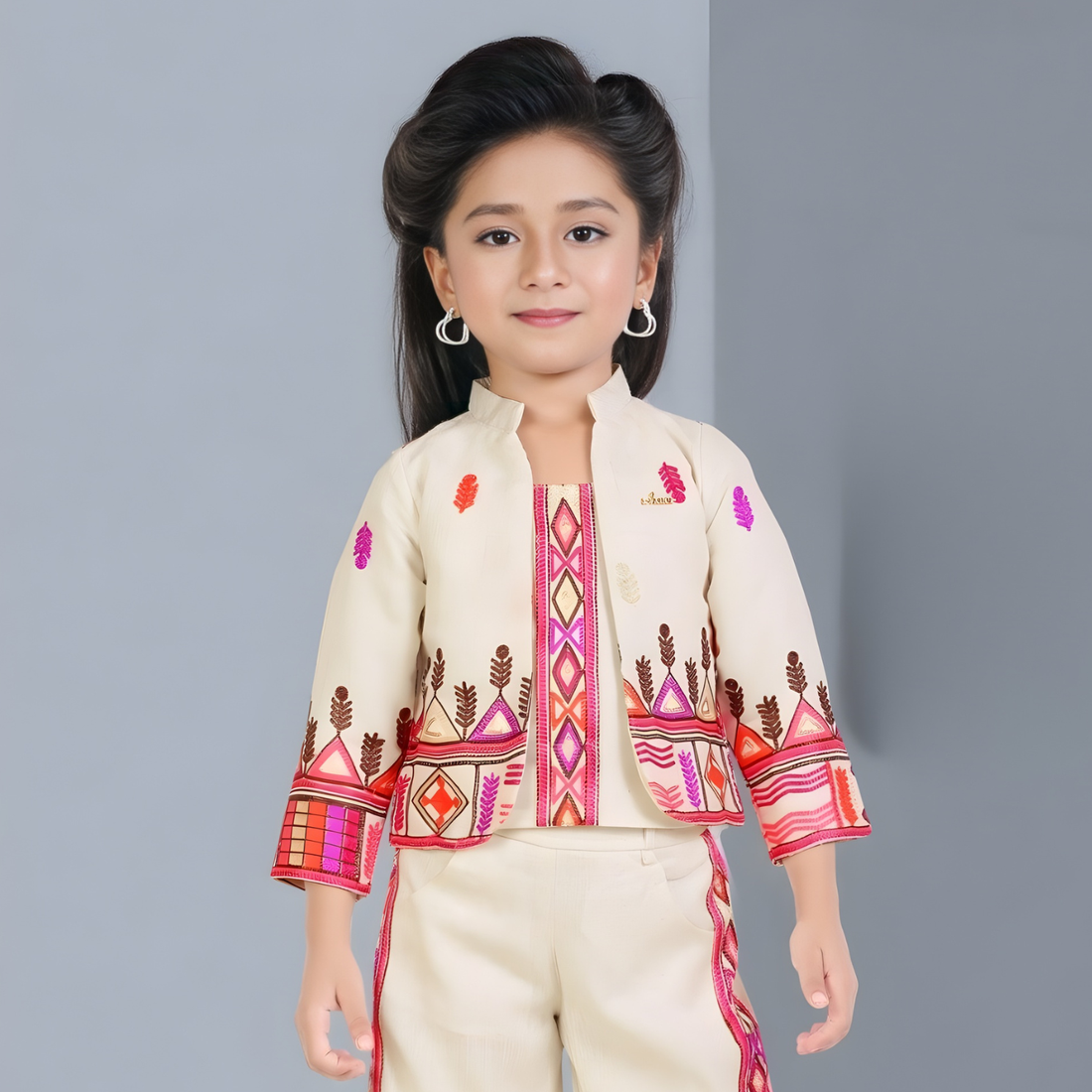 Stylish Plazo Set With Overcoat For Girls