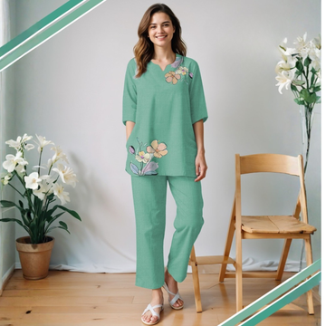 Green Stylish Floral Printed Night Suit Set