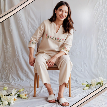 Fawn Stylish Floral Printed Night Suit Set