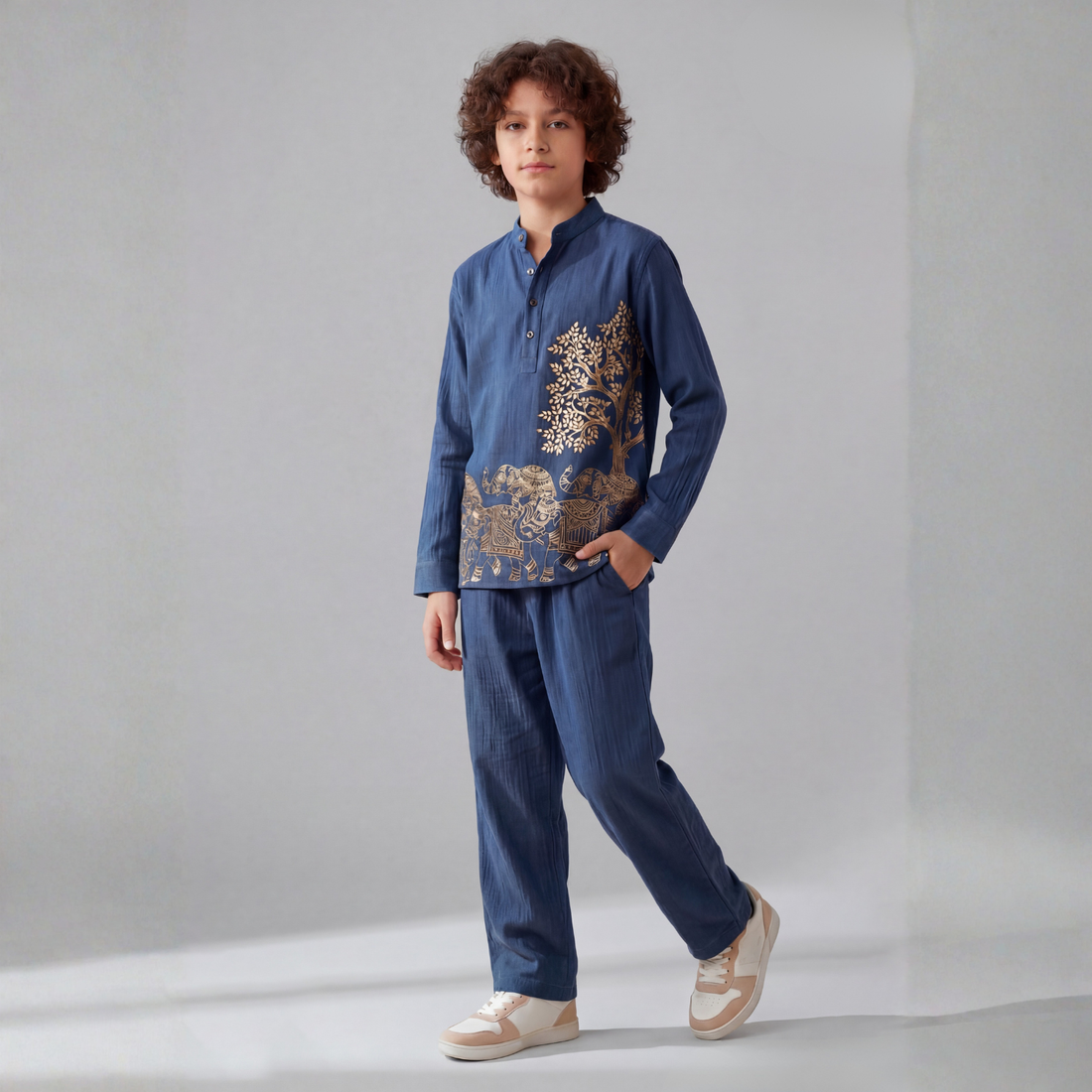 Boys Stylish Printed Cotton Kurta Shirt – Casual & Festive Wear