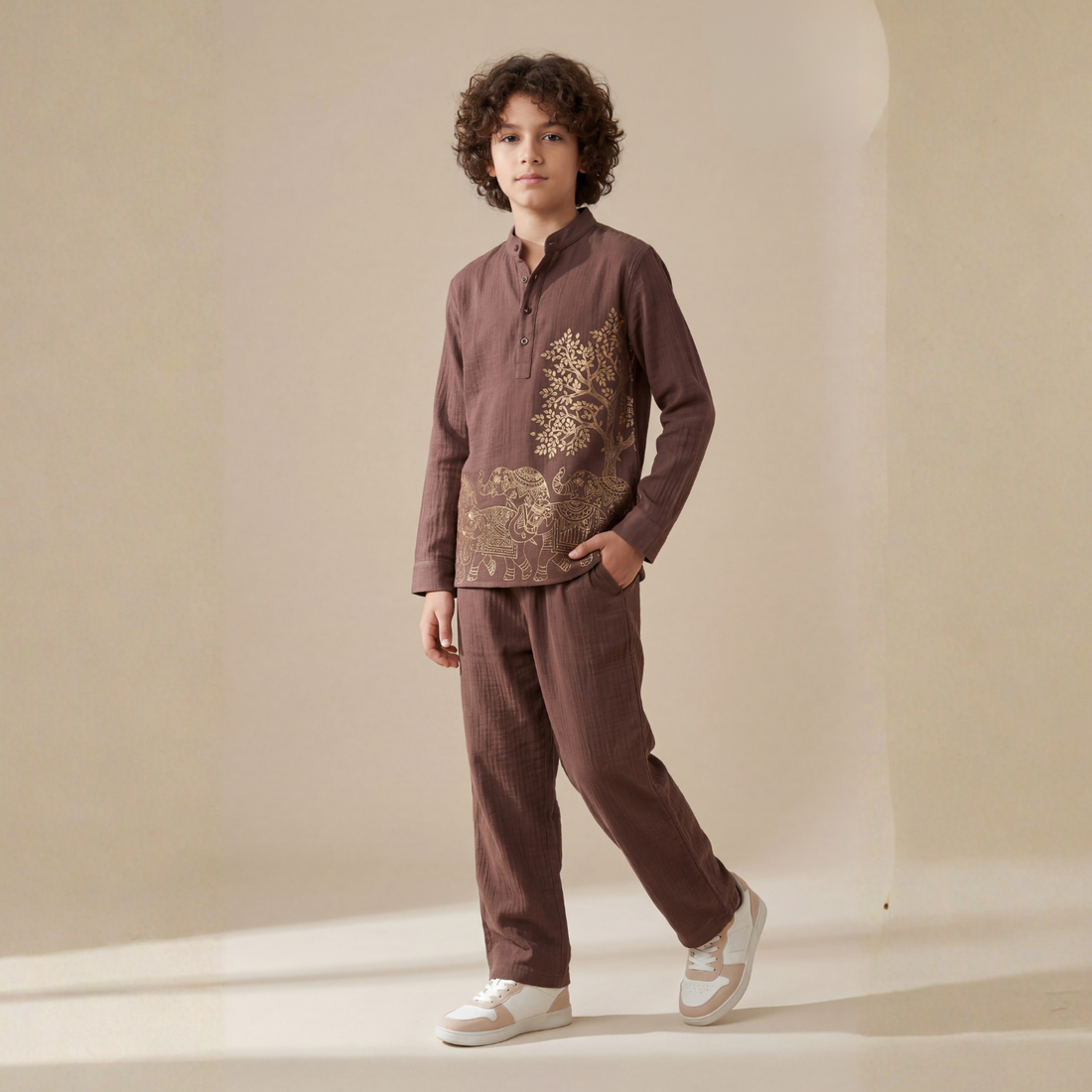 Boys Stylish Printed Cotton Kurta Shirt – Casual & Festive Wear