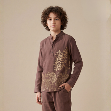 Boys Stylish Printed Cotton Kurta Shirt – Casual & Festive Wear