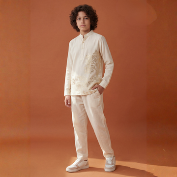 Regular Fit Embroidered Mandarin Collar Festive Shirt