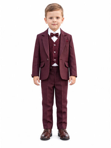 Boys Maroon Coat Suit with Waistcoat and Bow Tie