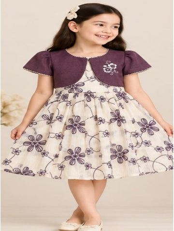 Girls Floral Cotton Dress with Embroidered Bolero
