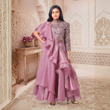Purple Ruffle Layered Lehenga Choli with Embroidered Ruffled Dupatta