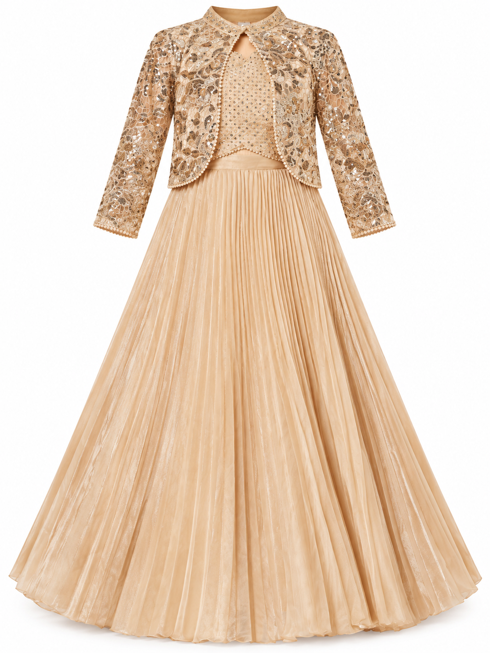 Girls Fawn Lehenga Choli with Jacket
