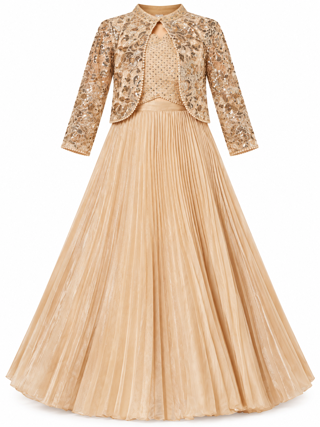 Girls Fawn Lehenga Choli with Jacket