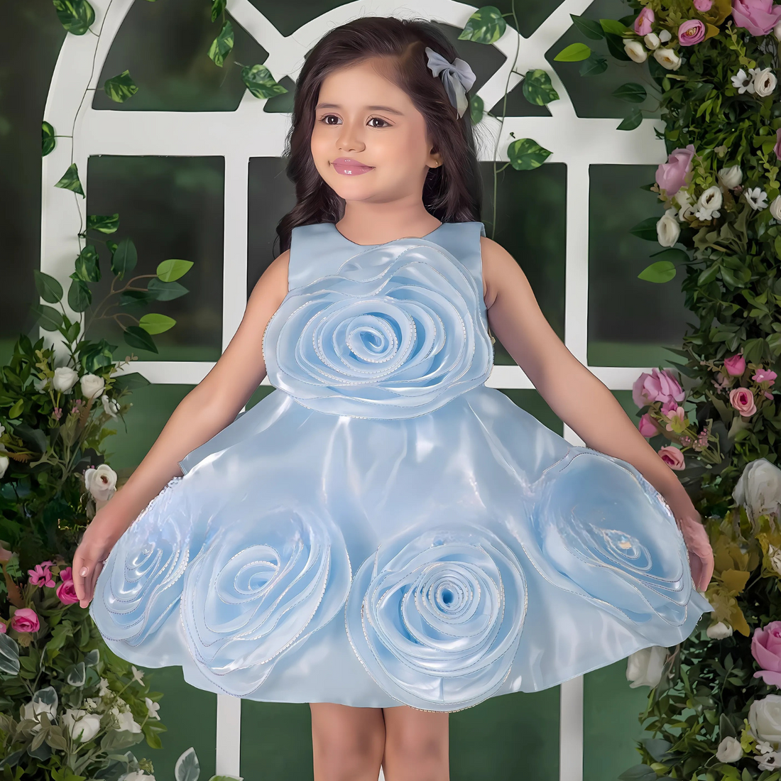Organza Party Frock With Floral Appliqué for Girls