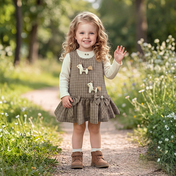 Girl’s Korean Style Long Sleeve Round Neck Frock