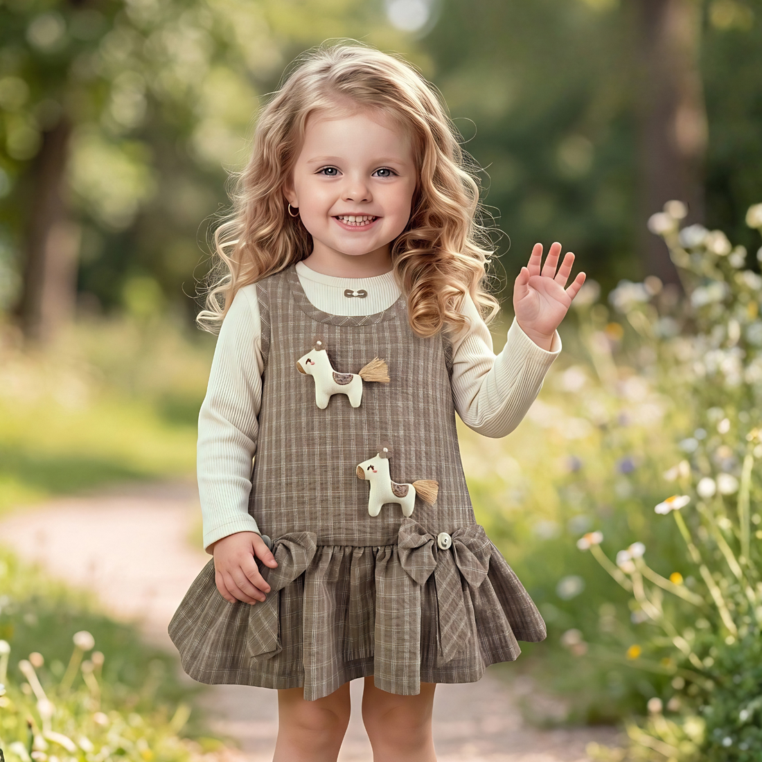 Girl’s Korean Style Long Sleeve Round Neck Frock