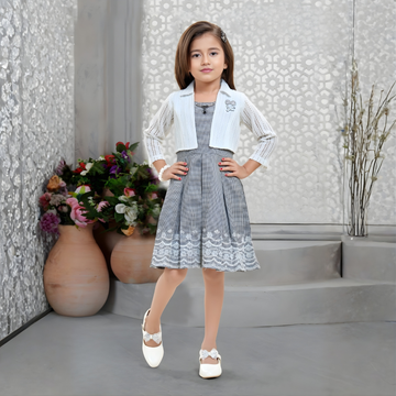 Black With Floral Embroidery And Lace Shrug For Girls