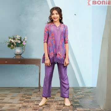 Purple georgette jacket stlyle co-ord set