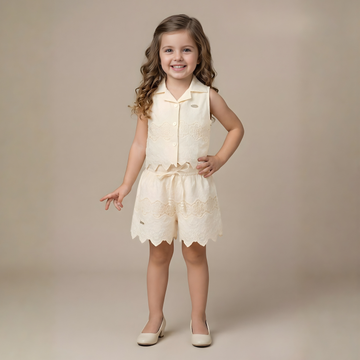 Girl Stylish Cream Shorts Set