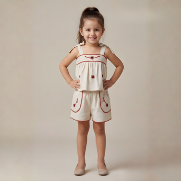 Stylish Cream Top and Shorts Set