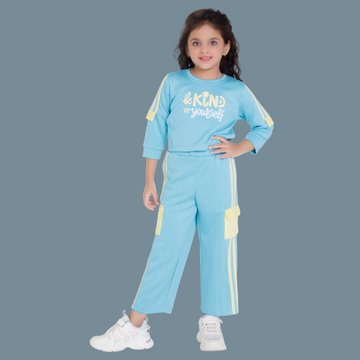 Stylish Blue Co ord Set Enhanced With Pocket For Girls