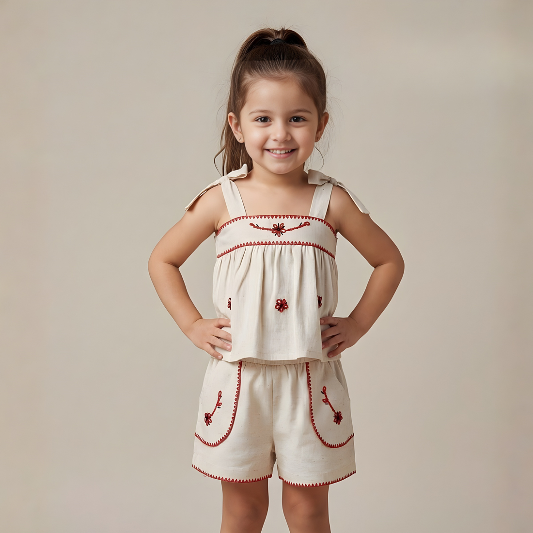Stylish Cream Top and Shorts Set