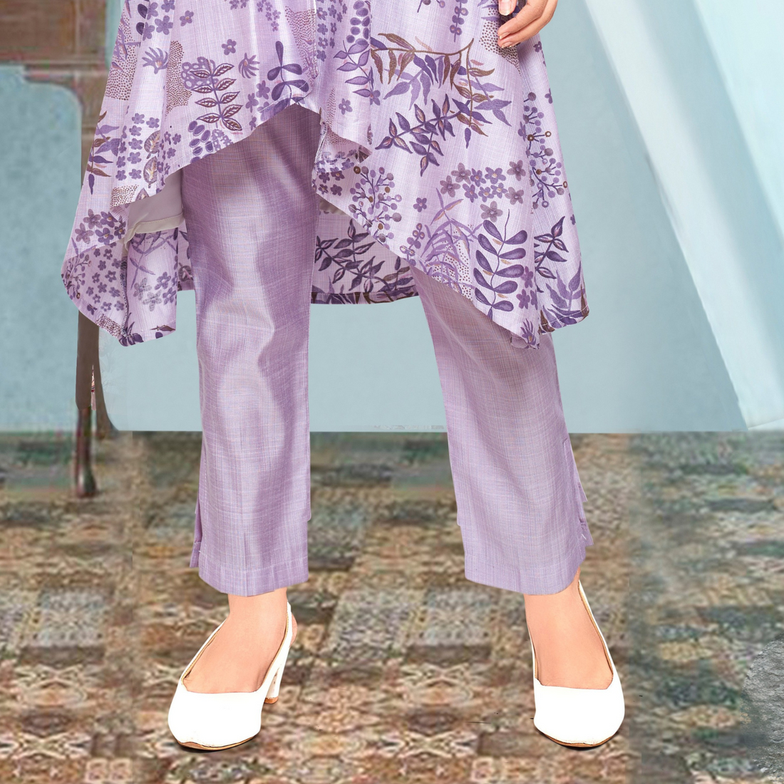 Newest Purple Russian Silk Printed kurti Set