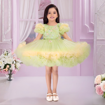 Green Glitter Party Frock For Girls