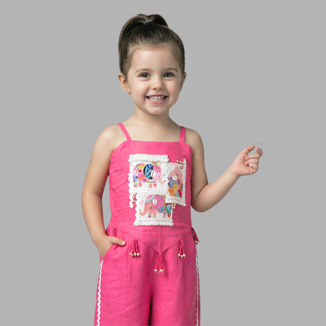 Pink Cotton Silk Patch Work Palazzo Set