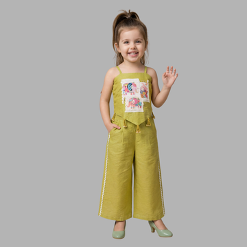 Green Cotton Silk Patch Work Palazzo Set