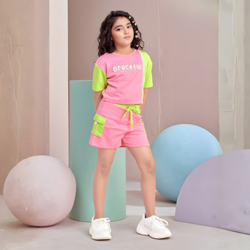 Trendy Girl Pink Shorts Set