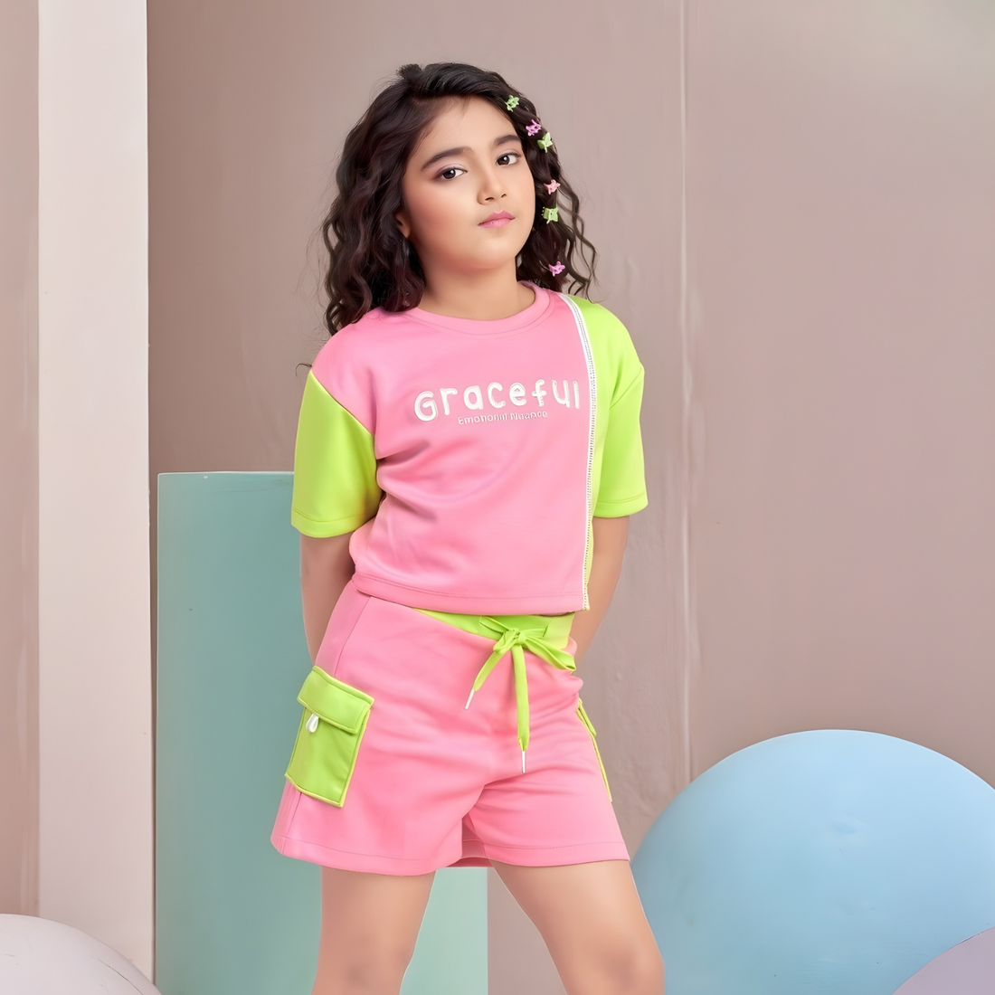 Trendy Girl Pink Shorts Set