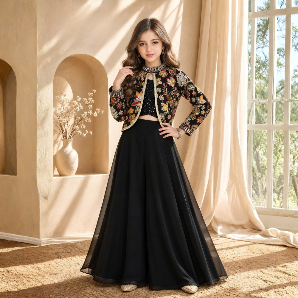 Girls Black Sharara Set