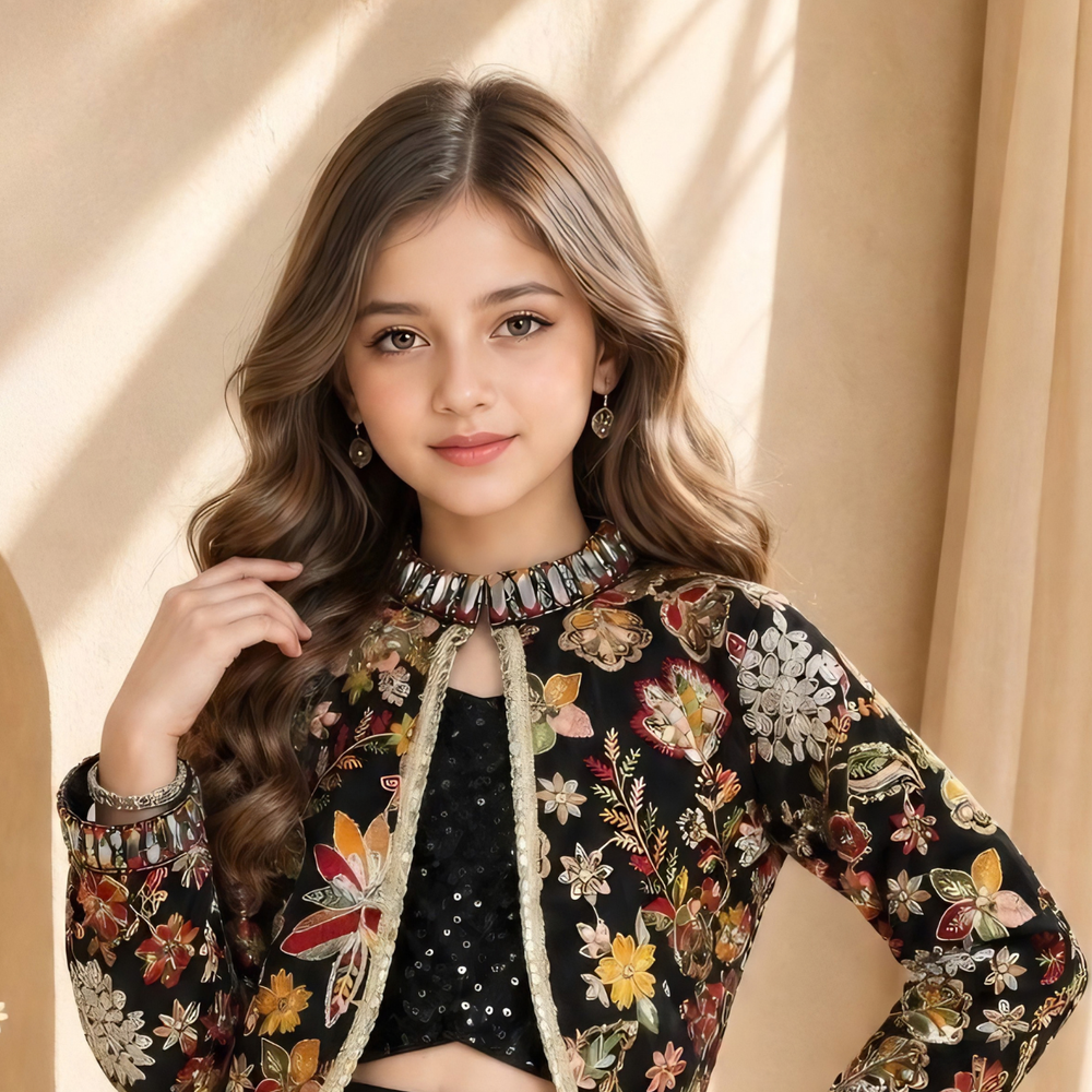 Girls Black Sharara Set