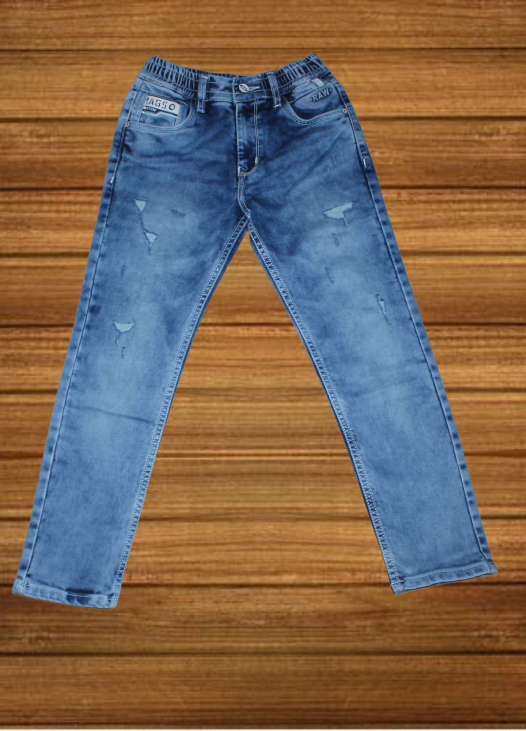 Light Blue Washed Denim Jeans For Boys