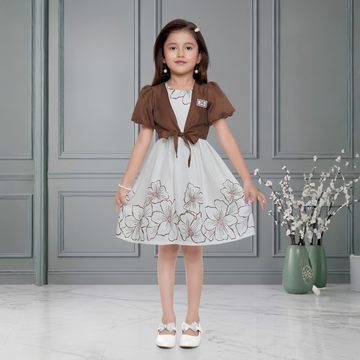 Brown Jacket Stylish Short Frock For Girls