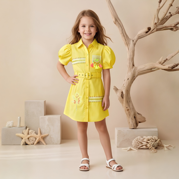 Yellow Puff Sleeves & Peter Pan Collar A-line Frock
