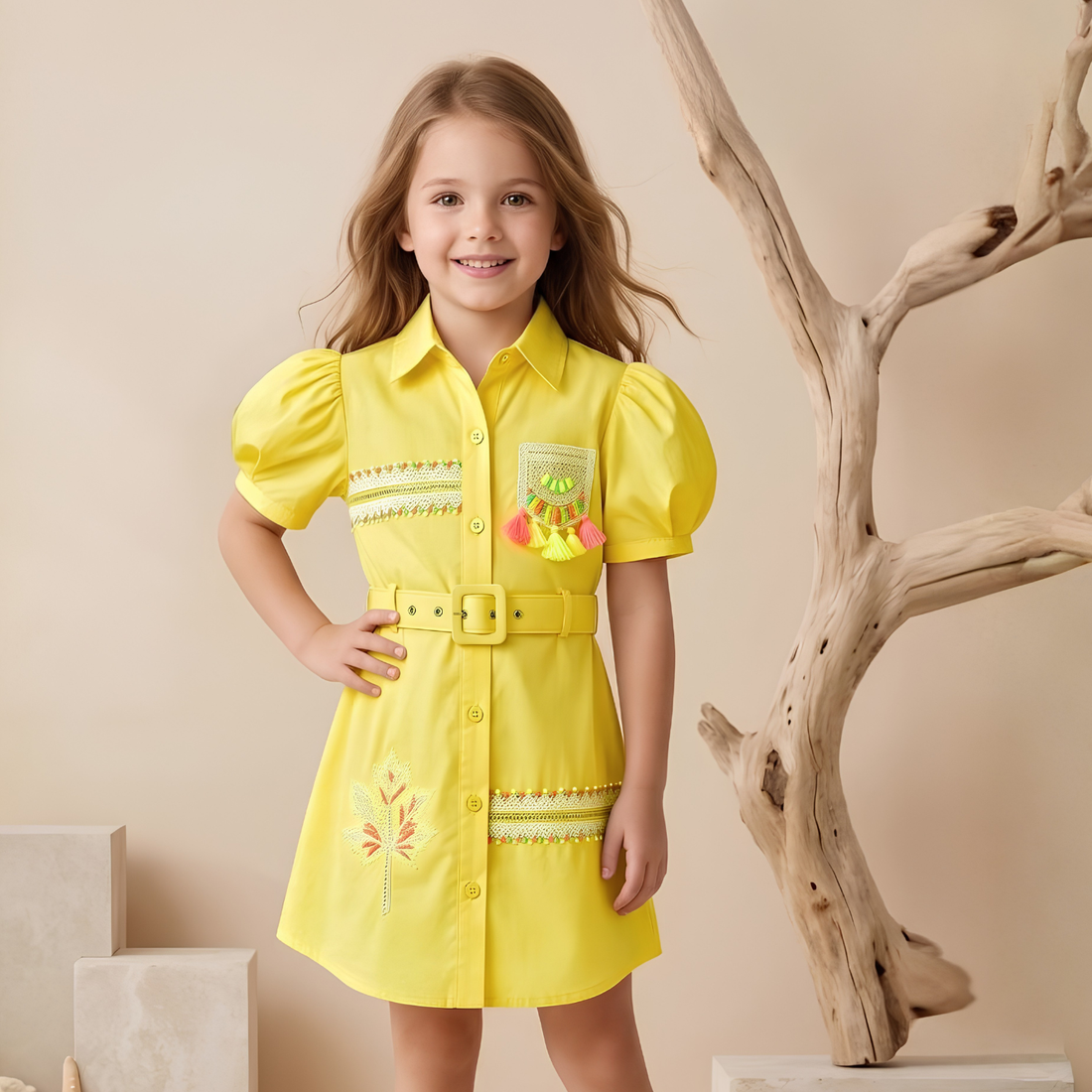 Yellow Puff Sleeves & Peter Pan Collar A-line Frock