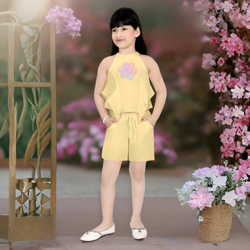 Yellow Stylish Short Set For Girls