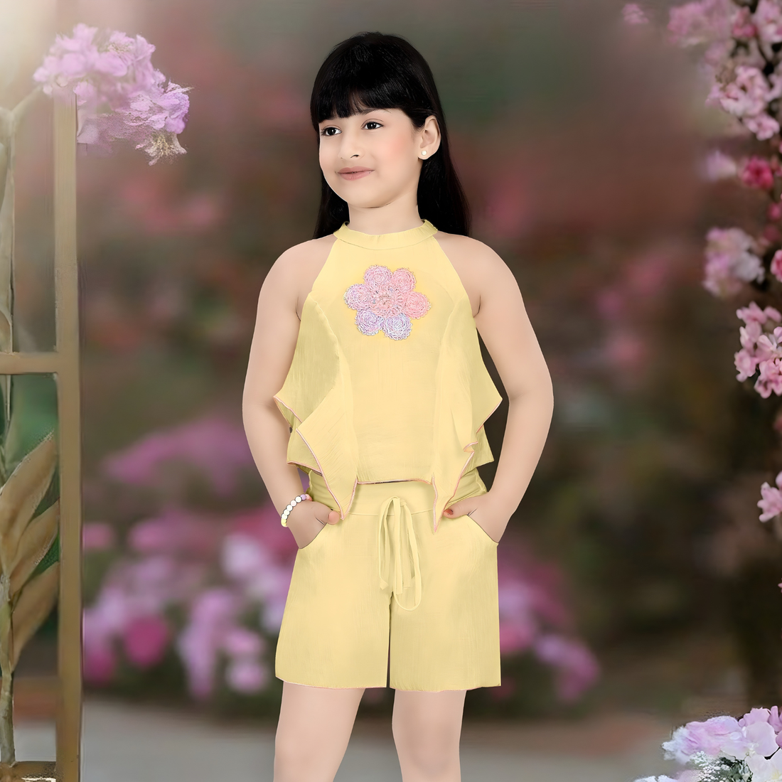 Yellow Stylish Short Set For Girls