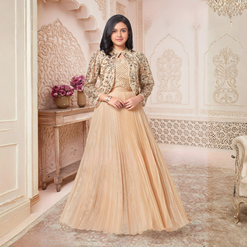 Fawn Crepe Silk Lehenga Choli With Jacket