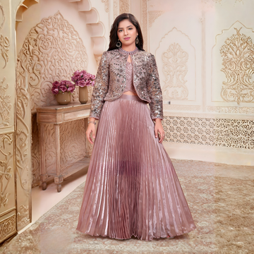 Pink Crepe Silk Lehenga Choli With Jacket