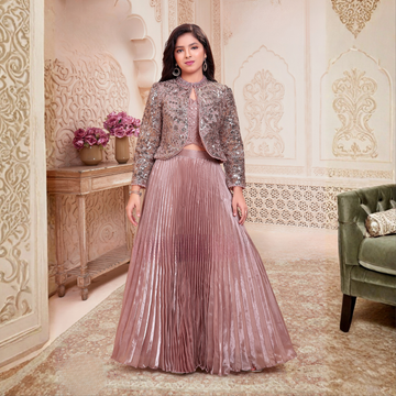 Pink Chiffon Silk Lehenga Choli With Sequins Embellished Jacket
