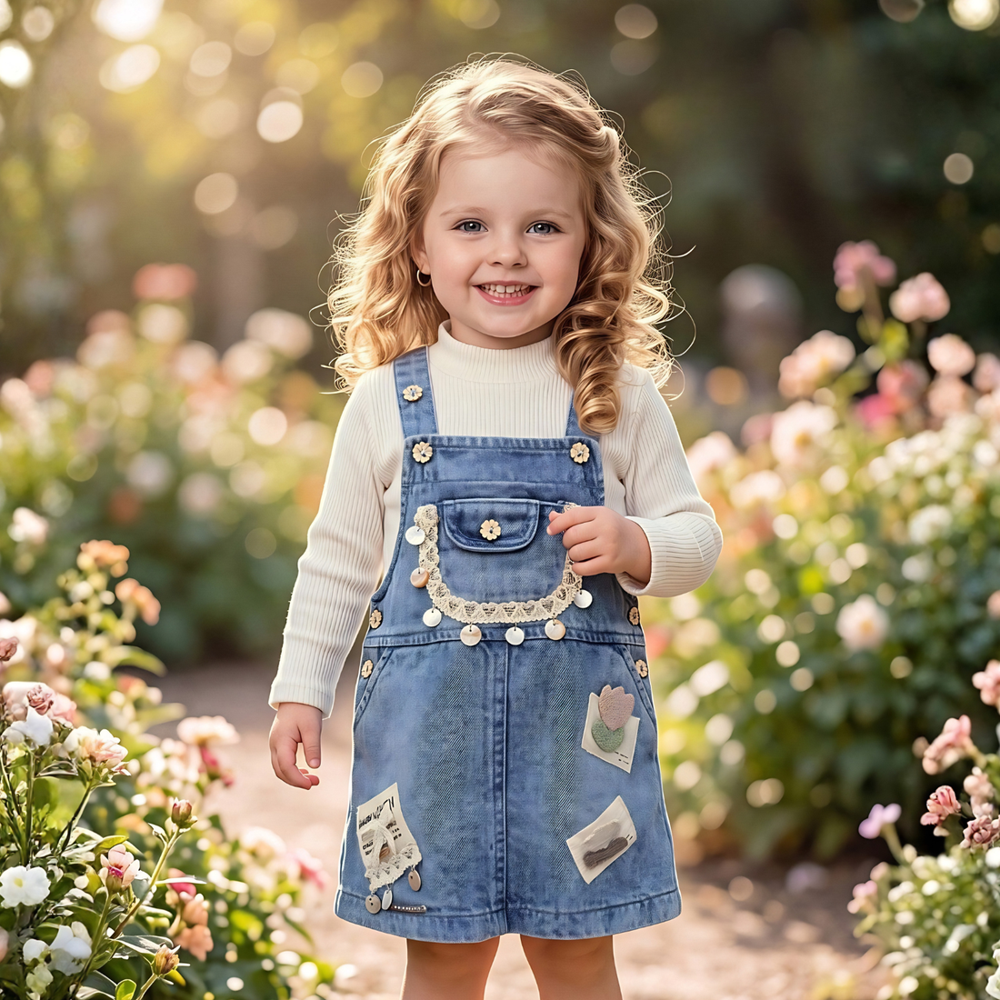 Stylish Denim Dungaree Style Frock For Kids