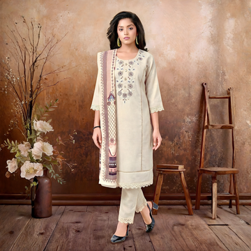 Girls Embroidered A-Line Kurta Set with Dupatta