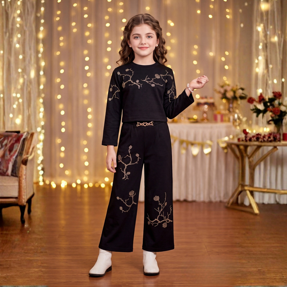 Golden Embroidered Black Co-ord Set