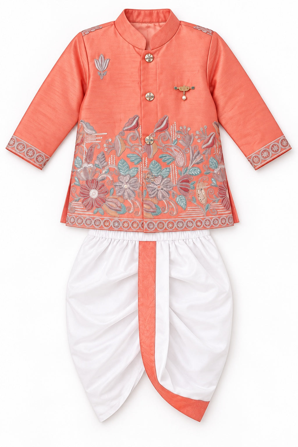 Boys Orange Patterned Kurta and Dhoti Set (Shoes Not Included)