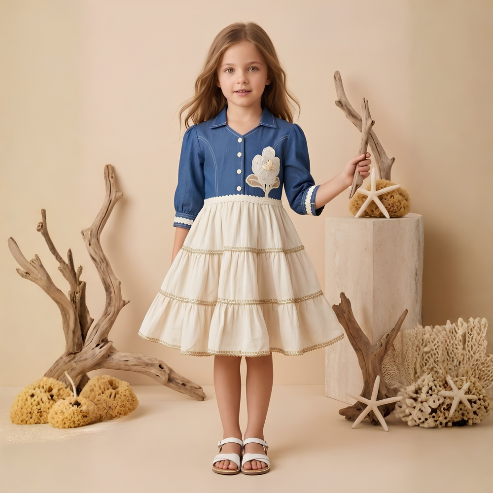 Girls Cute Fashionable Festive Stylish 3/4 Sleeves Frock