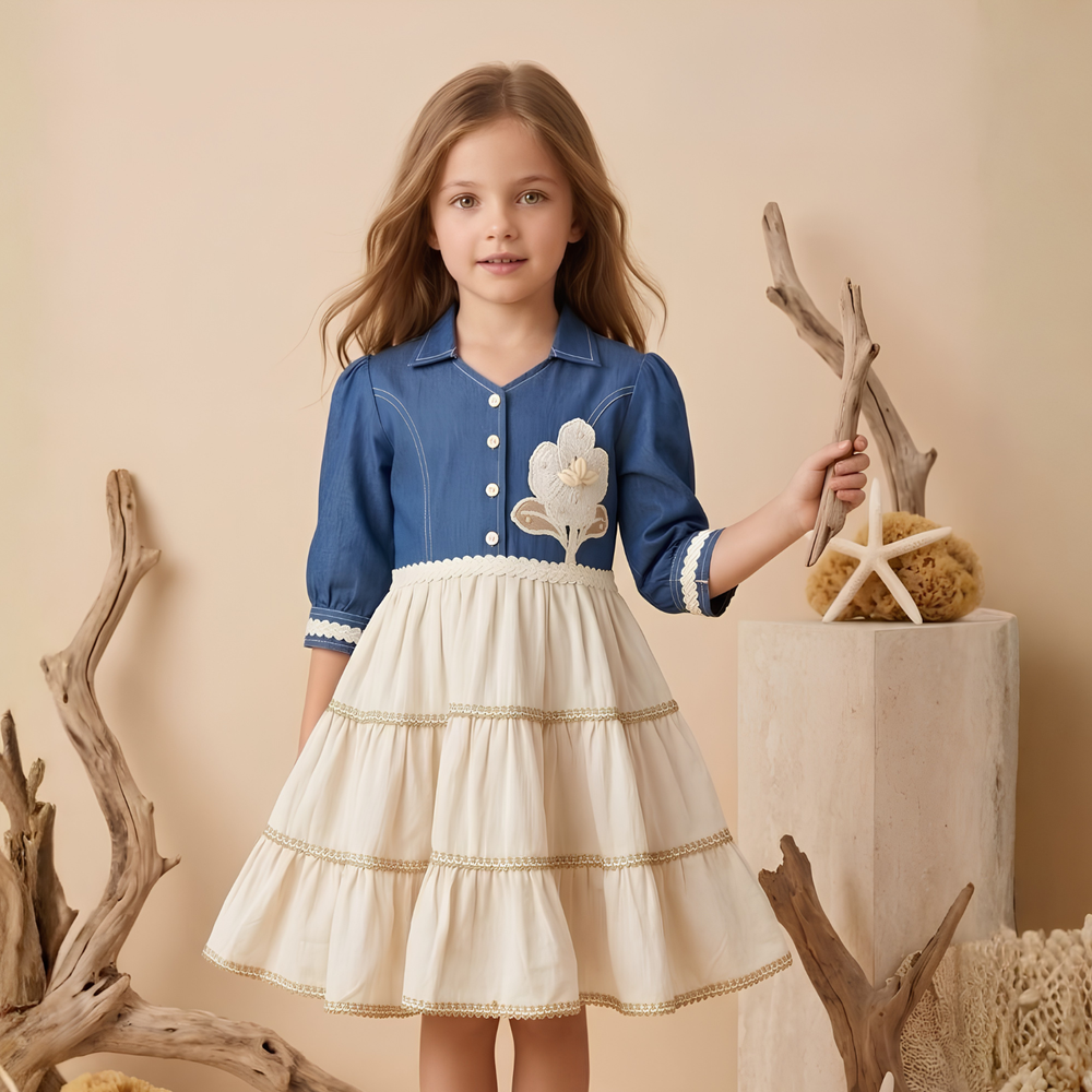 Girls Cute Fashionable Festive Stylish 3/4 Sleeves Frock