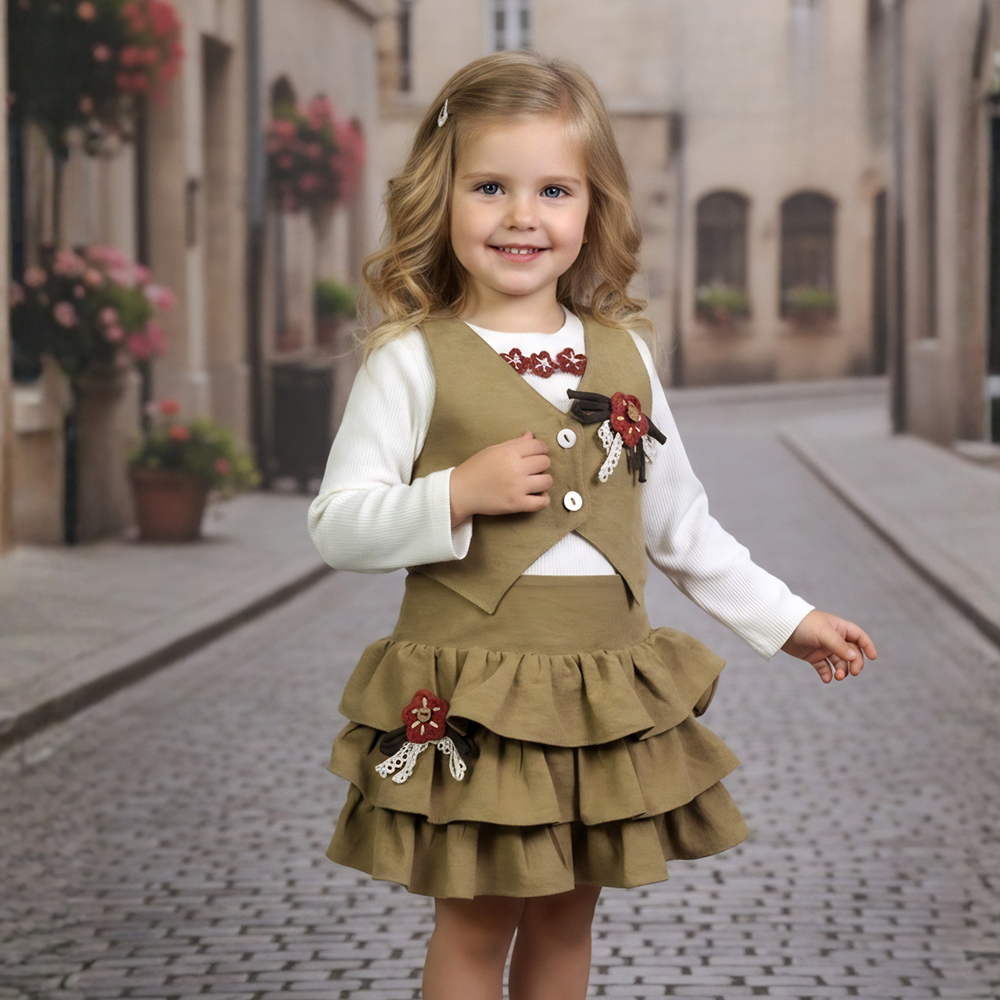 Girls Stylish Green Western Skirt Top & Set