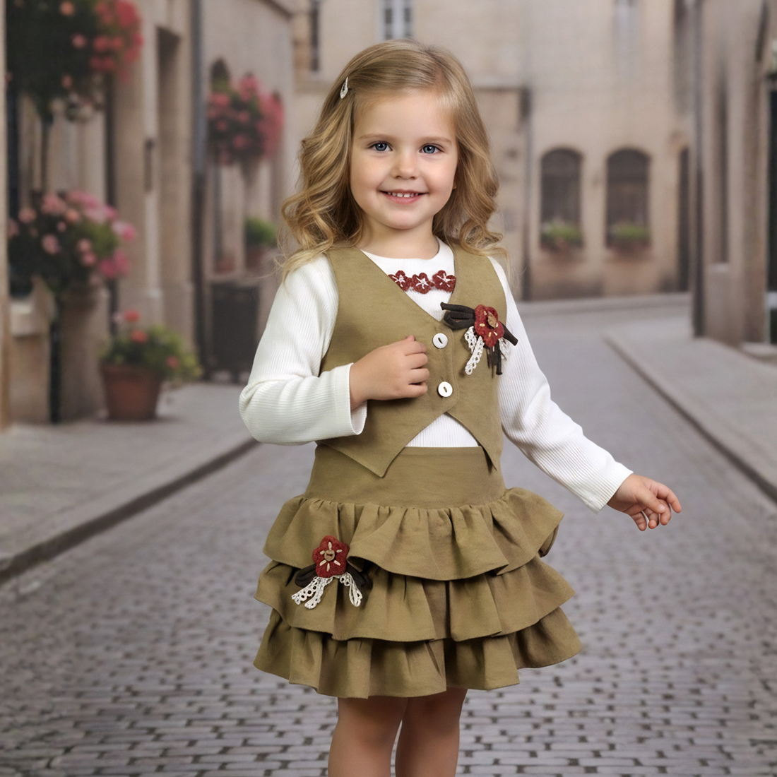 Girls Stylish Green Western Skirt Top & Set